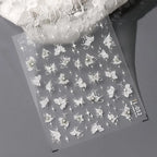 Nail Art Stickers Adhesive Sliders White Floral Leaf With Pearl Embossed Sticker Decals TL052