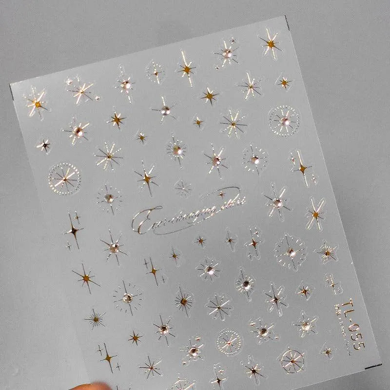 Cross Star Nail Art Stickers Gold Silver Lines With Rhinestone Adhesive Sticker Decals TL055