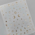 Nail Art Stickers Adhesive Sliders Gold Silver Stars Moon Embossed Sticker Decals TL056