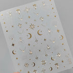 Nail Art Stickers Adhesive Sliders Gold Silver Stars Moon Embossed Sticker Decals TL056