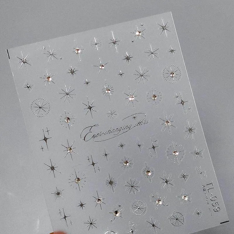 Cross Star Nail Art Stickers Gold Silver Lines With Rhinestone Adhesive Sticker Decals TL059