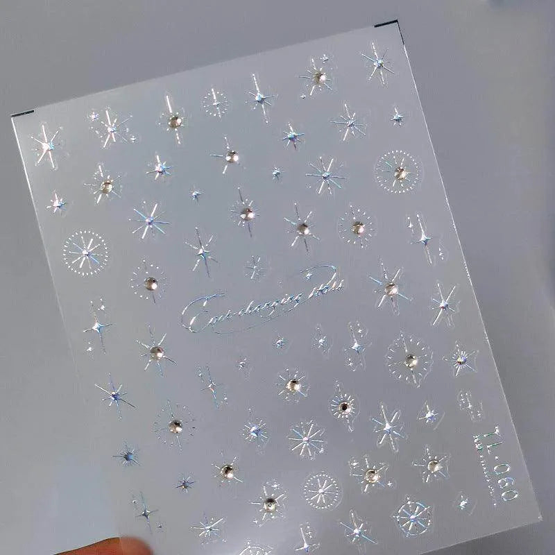 Cross Star Nail Art Stickers Gold Silver Lines With Rhinestone Adhesive Sticker Decals TL060