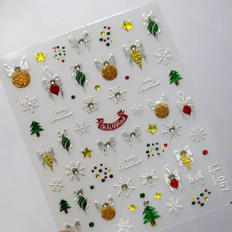Christmas Snowflake Nail Art Stickers Adhesive Embossed Bow-tie with Rhinestones Sticker Decals TL067
