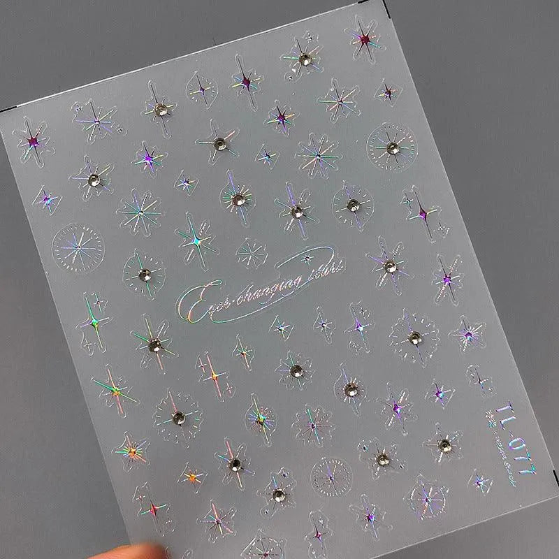 Metal Effect Stars Nail Art Stickers Adhesive Gold Silver Star Moon With Rhinestone Sticker Decals TL077