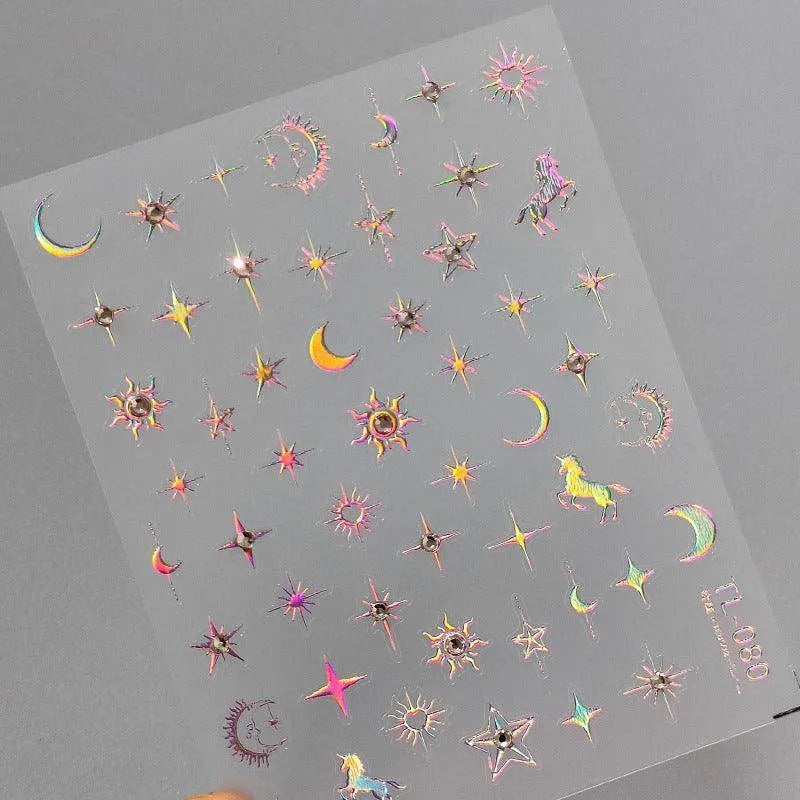 Celestial Body Nail Art Stickers Star Moon Sun With Rhinestones Adhesive Sticker Decals TL080