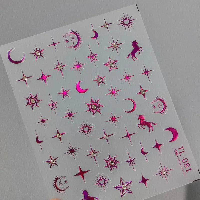Celestial Body Nail Art Stickers Star Moon Sun With Rhinestones Adhesive Sticker Decals TL081