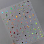 Laser Pink Star Nail Art Stickers Adhesive Sliders Moon Heart With Rhinestone Sticker Decals TL090