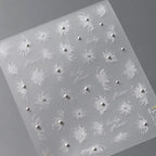 White Flower Nail Art Stickers Fantasy Floral with Beads Adhesive Sticker Decals TL102