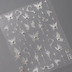 White Butterfly Nail Art Stickers Adhesive Slider 3D Butterfly with Beads Sticker Decals TL104