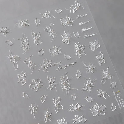 Elegant 5D White Floral Pearl Nail Stickers | Perfect for Bridal & Wedding Art TL105
