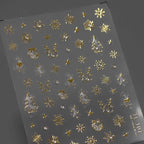 Gold Snowflake Nail Art Stickers Adhesive Slider Golden Xmas with Beads Sticker Decals TL107
