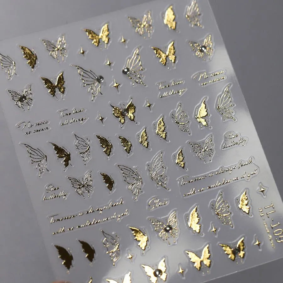 Laser Butterfly Nail Art Stickers Adhesive Slider Metal Colors Butterfly Sticker Decals TL109
