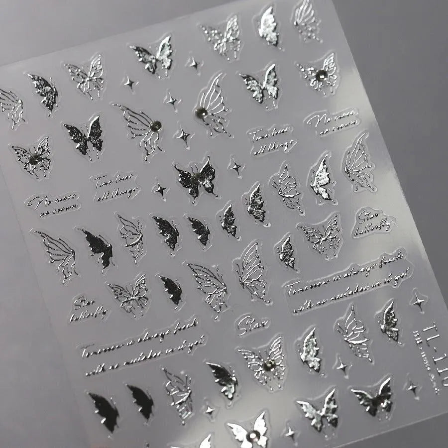 Laser Butterfly Nail Art Stickers Adhesive Slider Metal Colors Butterfly Sticker Decals TL110