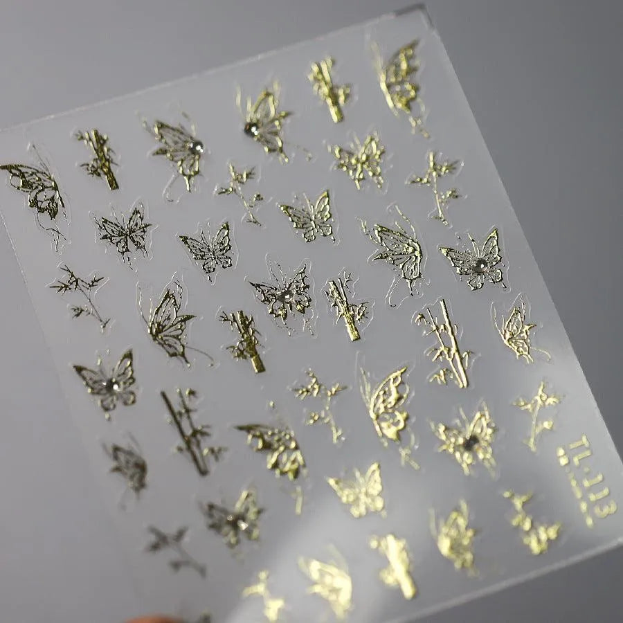 Nail Art Stickers Adhesive Slider Embossed Vintage Butterfly with Beads Sticker Decals TL113