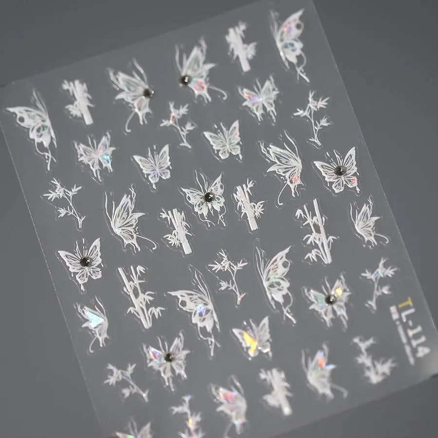 Nail Art Stickers Adhesive Slider Embossed Vintage Butterfly with Beads Sticker Decals TL114