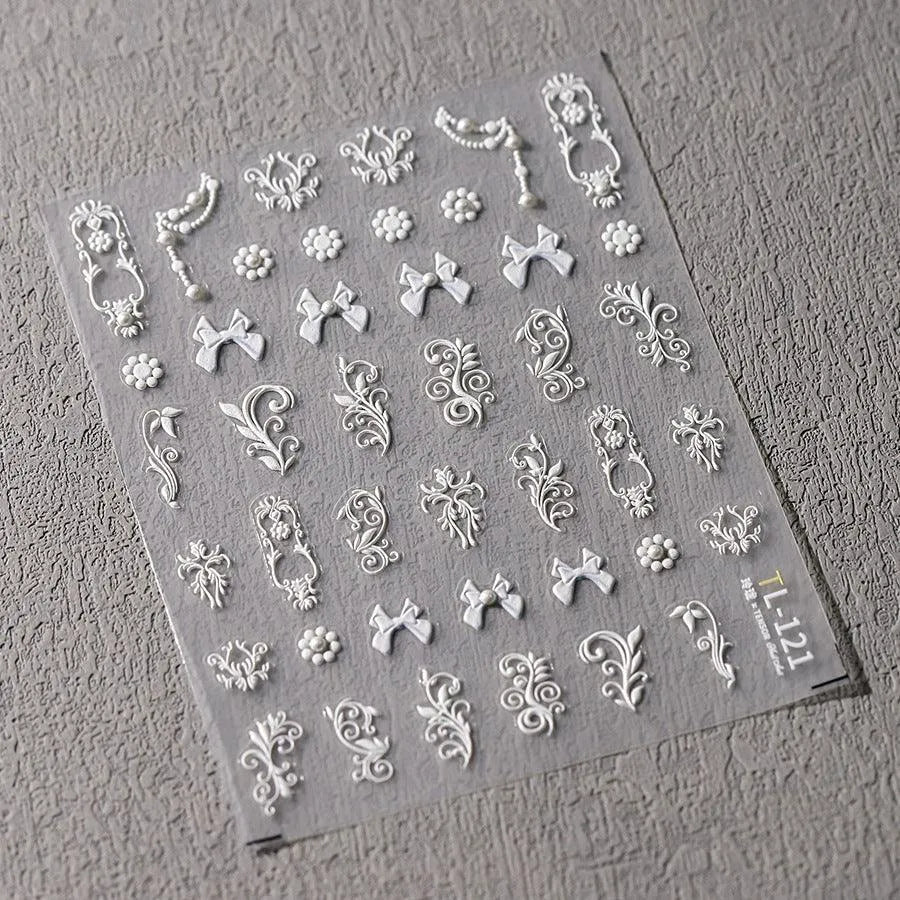 French Nail Art Stickers Adhesive Slider White Pearl Lace Sticker Decals TL121