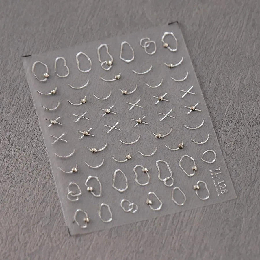 Metal Colors Nail Art Stickers Gold Silver Line With Rhinestone Adhesive Slider Sticker Decals TL128