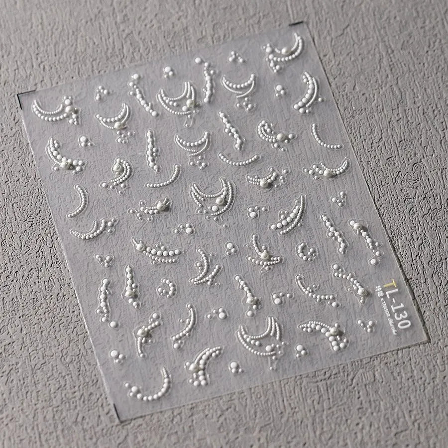 French Nail Art Stickers Adhesive Slider White Pearl Lace Sticker Decals TL130