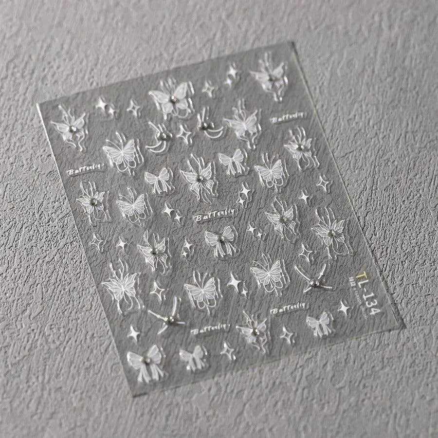 White Butterfly Nail Art Stickers With Pearls Swan Adhesive Sticker Decals TL134