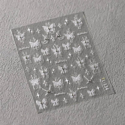 White Butterfly Nail Art Stickers With Pearls Swan Adhesive Sticker Decals TL134