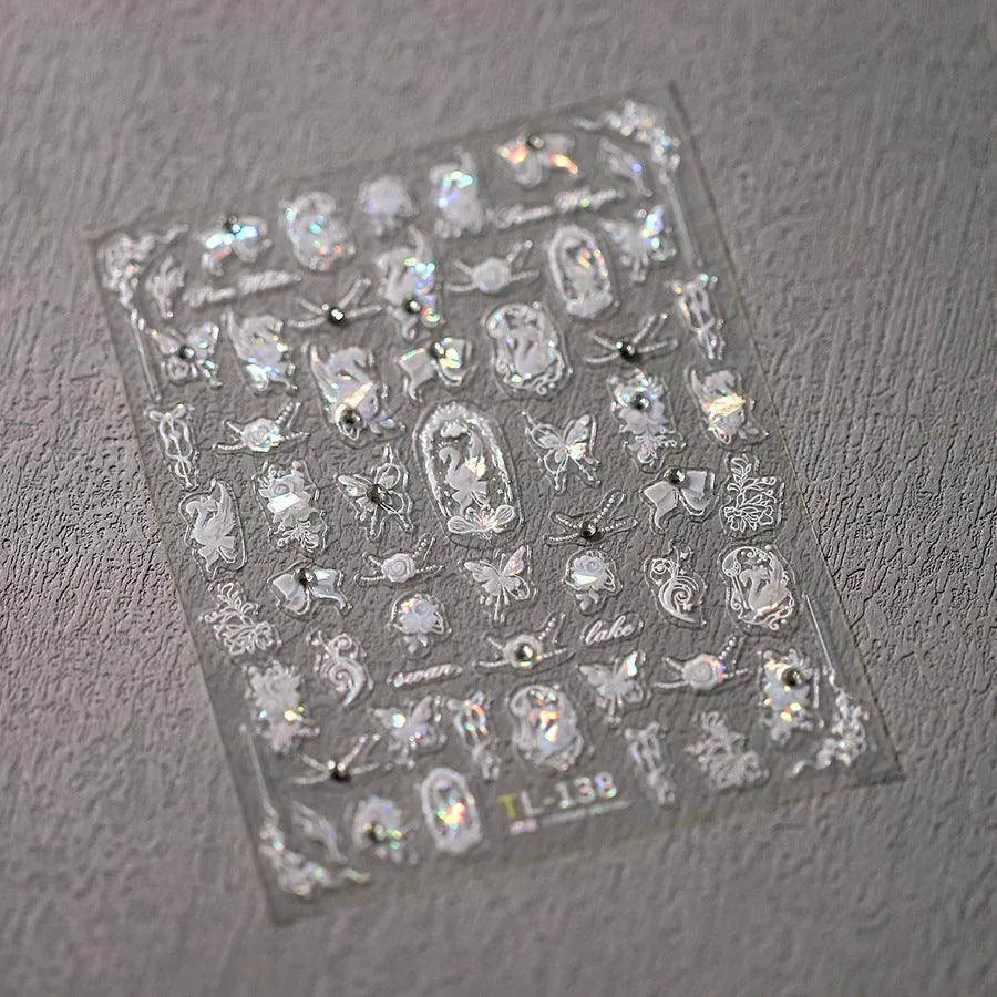 White Butterfly Nail Art Stickers With Pearls Swan Adhesive Sticker Decals TL138