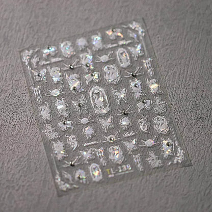 White Butterfly Nail Art Stickers With Pearls Swan Adhesive Sticker Decals TL138