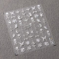 Nail Art Stickers Adhesive Slider White Flower Butterfly Embossed Sticker Decals TL140
