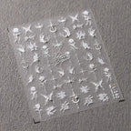 Nail Art Stickers Adhesive Slider White Flower Butterfly Embossed Sticker Decals TL140