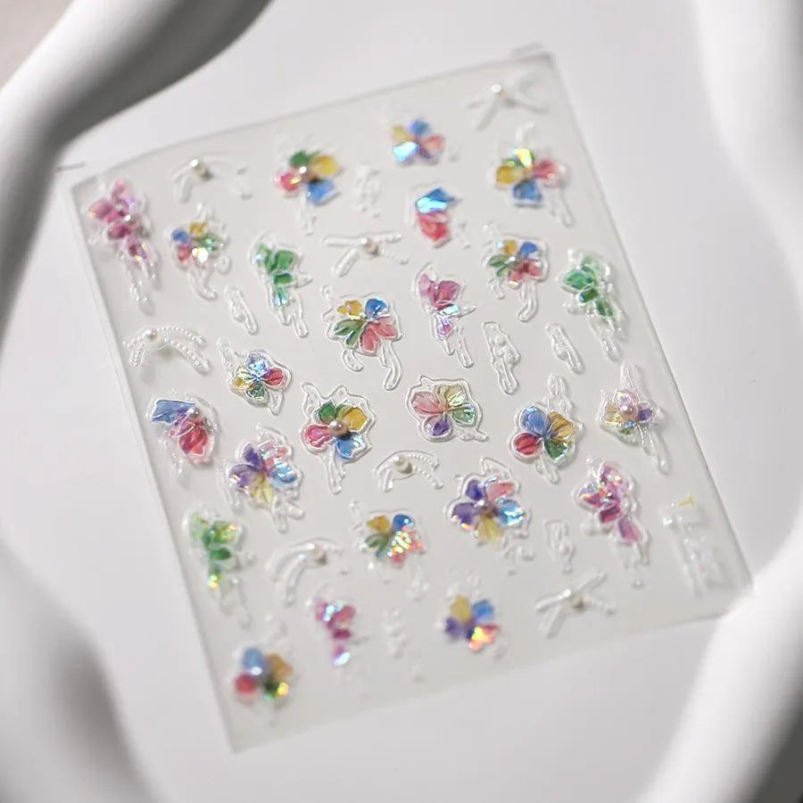 Nail Art Stickers Watercolor Flower Adhesive Slider Shiny Clover Sticker Decals TL152