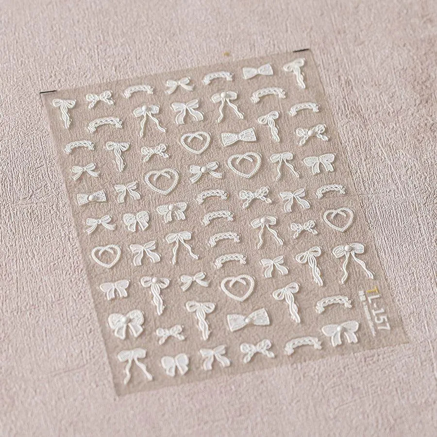 Colorful Bow Heart Nail Art Stickers Adhesive Embossed Neon Bow Knot Sticker Decals TL157