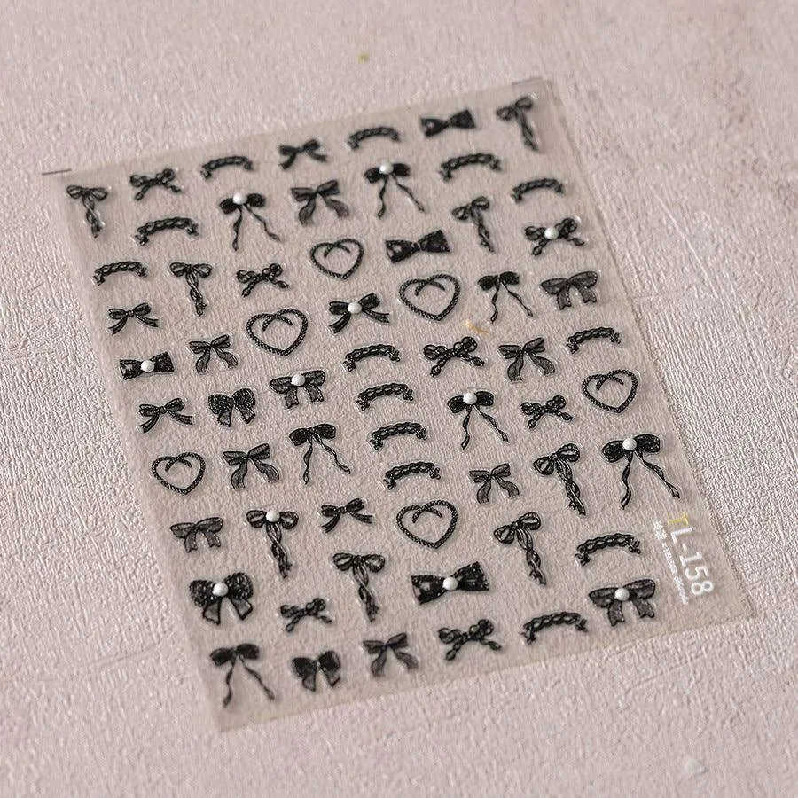 Colorful Bow Heart Nail Art Stickers Adhesive Embossed Neon Bow Knot Sticker Decals TL158