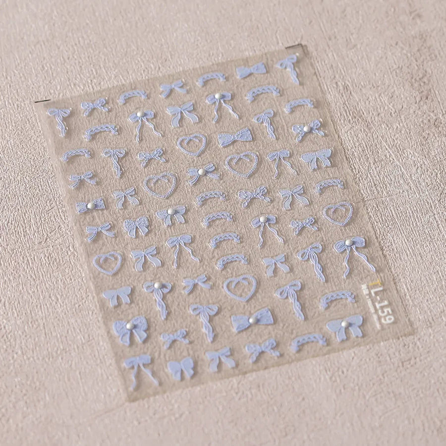 Colorful Bow Heart Nail Art Stickers Adhesive Embossed Neon Bow Knot Sticker Decals TL159