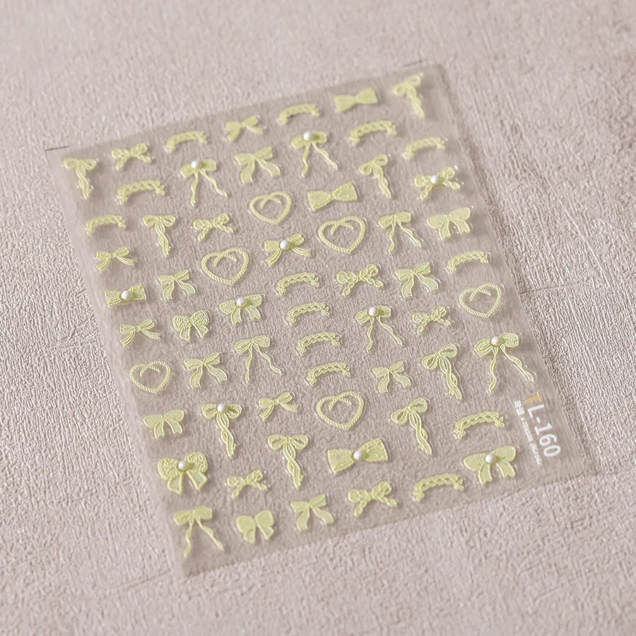 Colorful Bow Heart Nail Art Stickers Adhesive Embossed Neon Bow Knot Sticker Decals TL160