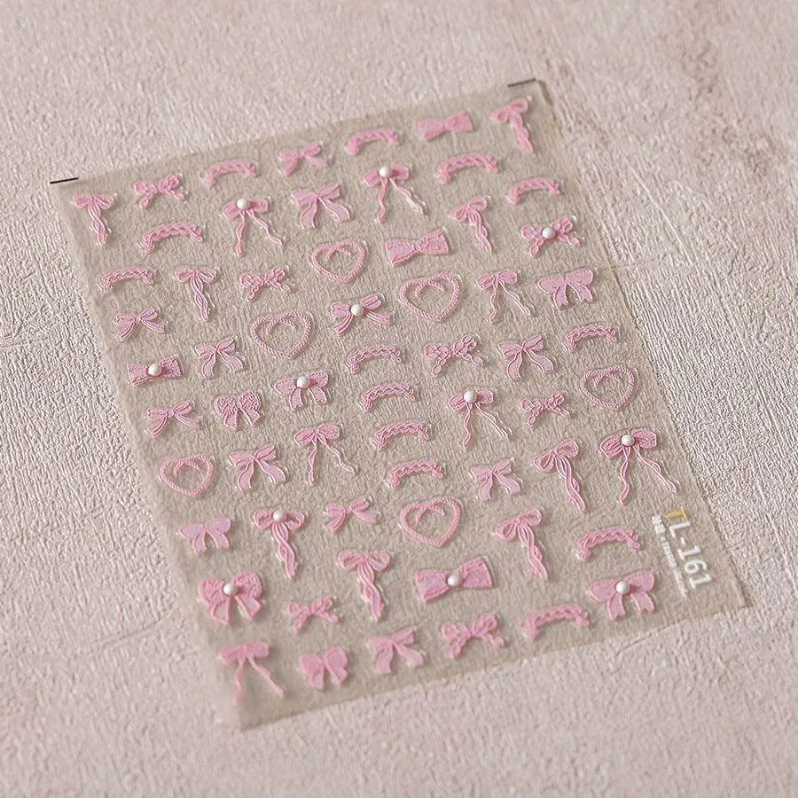 Colorful Bow Heart Nail Art Stickers Adhesive Embossed Neon Bow Knot Sticker Decals TL161