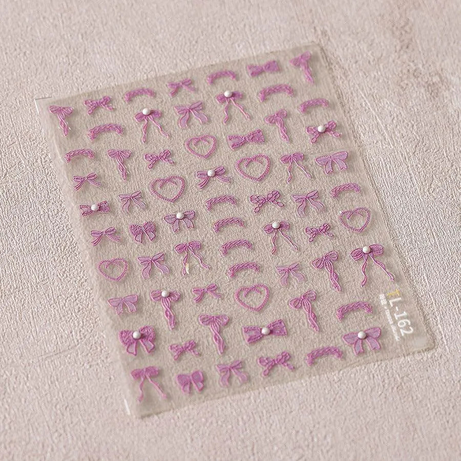 Colorful Bow Heart Nail Art Stickers Adhesive Embossed Neon Bow Knot Sticker Decals TL162