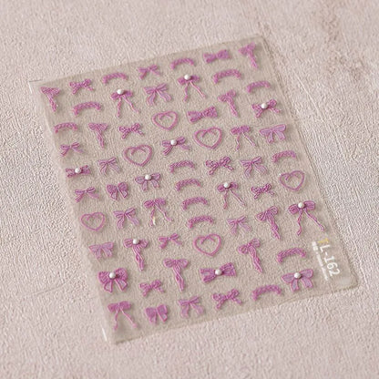 Colorful Bow Heart Nail Art Stickers Adhesive Embossed Neon Bow Knot Sticker Decals TL162