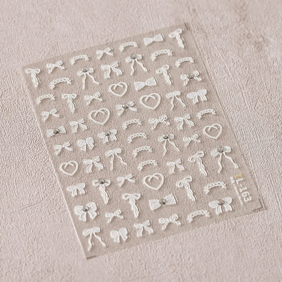 Colorful Bow Heart Nail Art Stickers Adhesive Embossed Neon Bow Knot Sticker Decals TL163