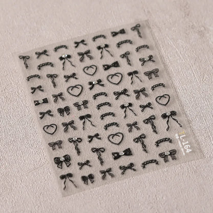 Colorful Bow Heart Nail Art Stickers Adhesive Embossed Neon Bow Knot Sticker Decals TL164