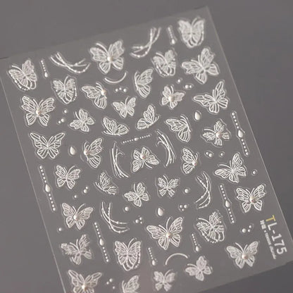 White Lace Nail Art Stickers Embossed Butterfly Nail Sticker Decals TL175