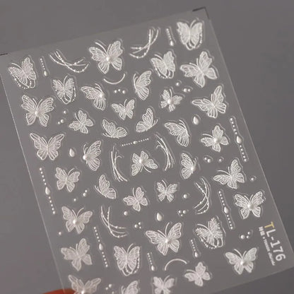 White Lace Nail Art Stickers Embossed Butterfly Nail Sticker Decals TL176