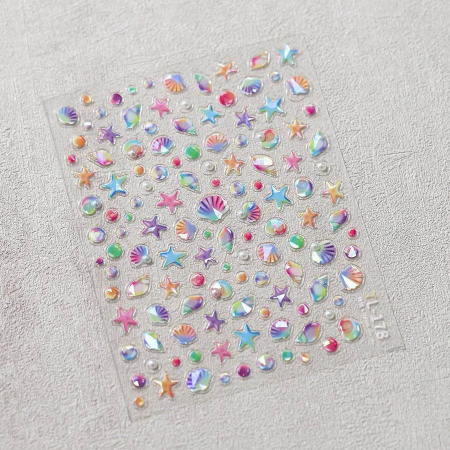 Seahorse Nail Stickers Colorful Shell Adhesive Embossed Summer Nail Art Sticker Decals TL178