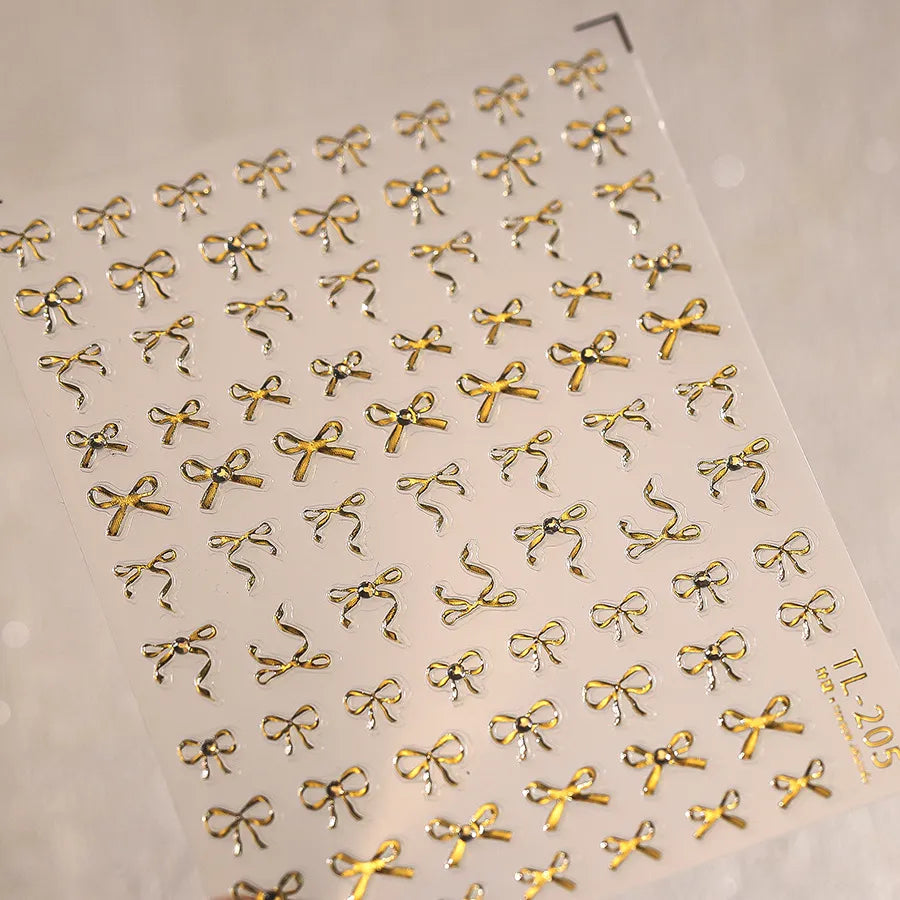Luxury 3D Bow Nail Art Stickers - Gold & Silver Metal Decals for DIY Manicure