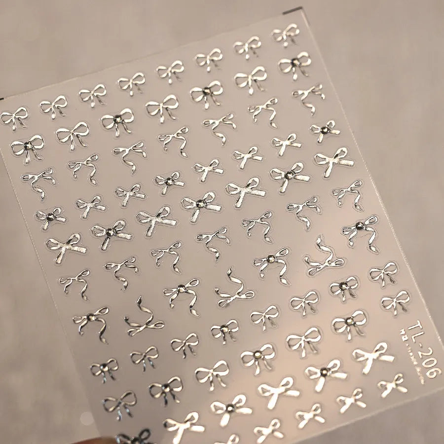 Luxury 3D Bow Nail Art Stickers - Gold & Silver Metal Decals for DIY Manicure