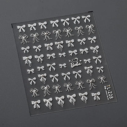 White Bow Nail Art Stickers Bows With Pearl Adhesive Embossed Sticker Decals TL228