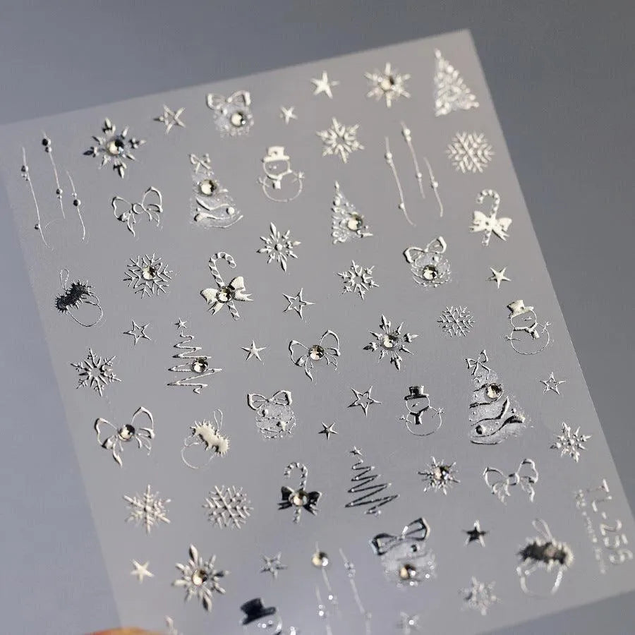 Winter Snowflake Nail Art Stickers Adhesive Embossed Golden Christmas Sticker Decals TL256