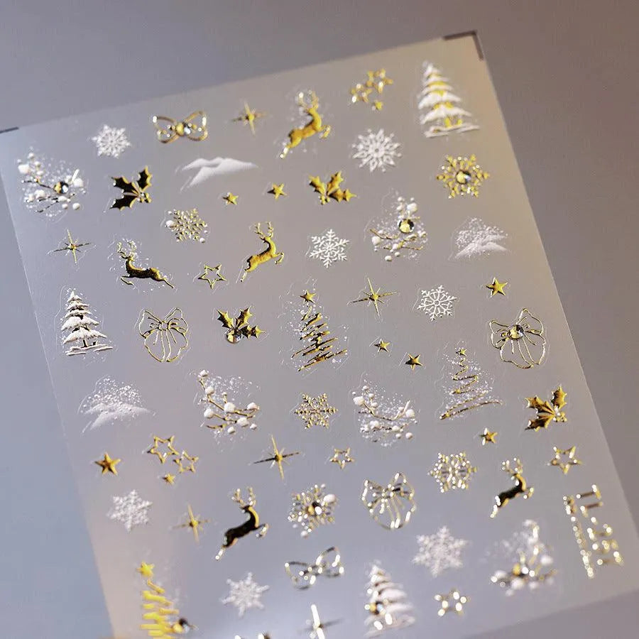 Winter Snowflake Nail Art Stickers Adhesive Embossed Golden Christmas Sticker Decals TL257
