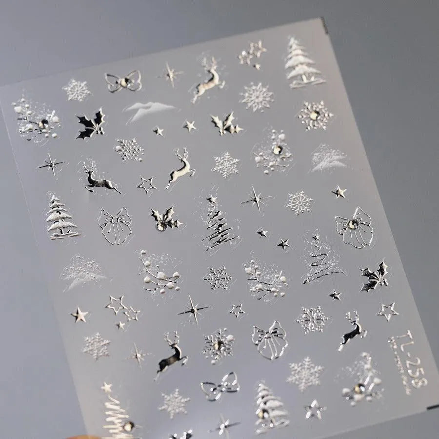 Winter Snowflake Nail Art Stickers Adhesive Embossed Golden Christmas Sticker Decals TL258