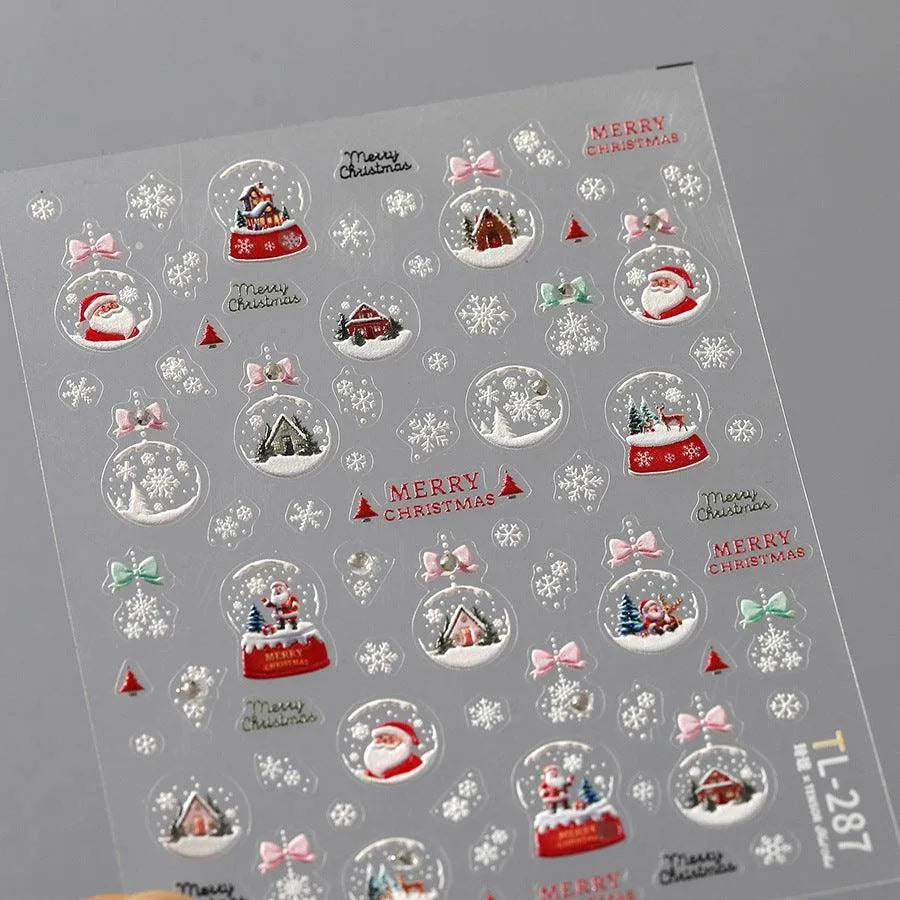 Christmas Crystal Ball Nail Art Stickers Adhesive Embossed Santa Clause Sticker Decals TL287