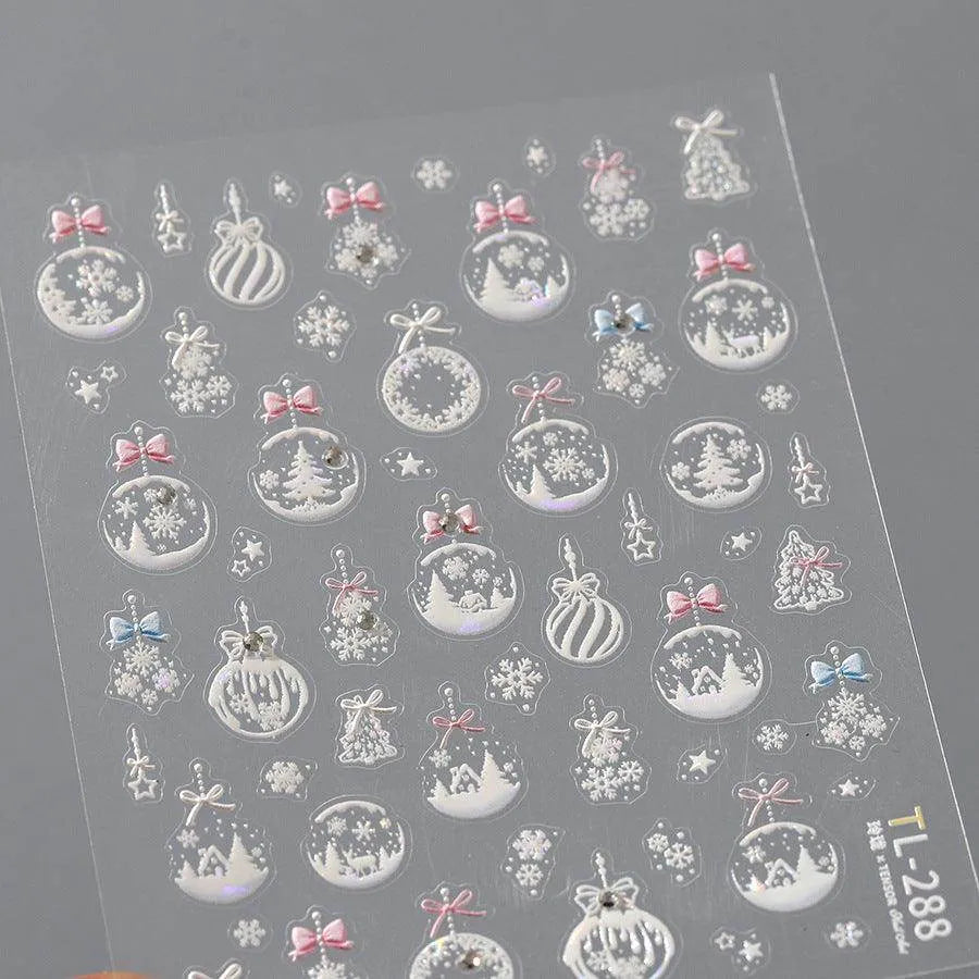 Christmas Crystal Ball Nail Art Stickers Adhesive Embossed Santa Clause Sticker Decals TL288