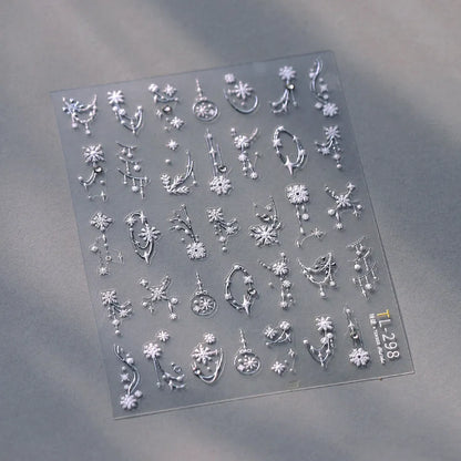 3D Gold Silver Snowflake Nail Decals | Winter Holiday Nail Art Stickers 